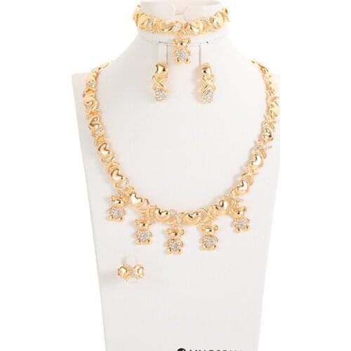 African Jewelry Set Dubai Gold Color Bear Shape Necklace Set Women Customer Nigerian Wedding Brand Jewelry Set Design Gift