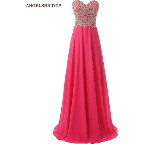 ANGELSBRIDEP Sweetheart Long Evening Party Gowns Gold Applique Floor-Length Chiffon Vestidos De Festa A-Line Prom Dresses Hot