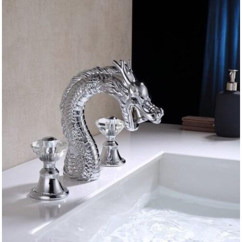 Free ship CHROME Solid brass 8" widespread 3 Holes Bathroom lavatory Sink Faucet crystal handles DRAGON FAUCET Luxury tap