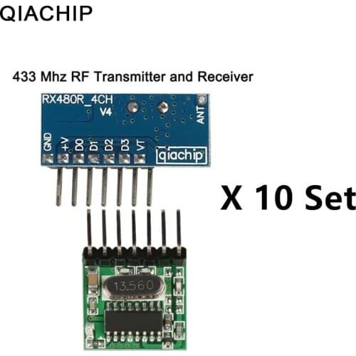 QIACHIP 10 Set 433Mhz Wireless Receiver Transmitter Remote Control Learning Code 1527 Decoder Module 4 CH output Learning Button