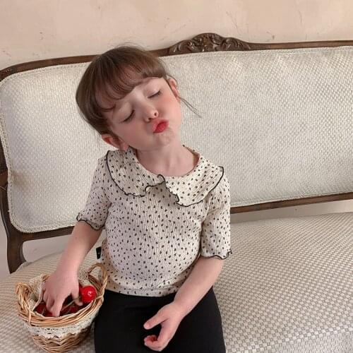 Soft Brathable Girls Shirt Spring Fall Half Sleeve Infant Kids Blouse for Princess Floral Bottom Shirt Children Tshirt Tops Outw