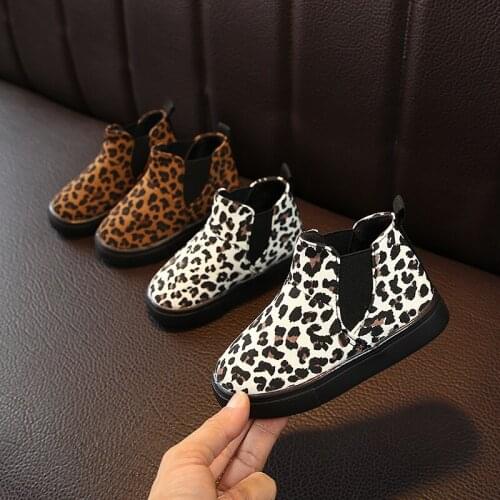 Korean Childrens Fashion Single Boots Leopard Print Short Boots Girls' Boots Baby Shoes Cotton Boots Plush Autumn and Winter