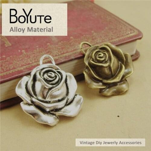 BoYuTe (40 Pieces /lot) 36*31MM Antique Bronze Silver Plated Metal Rose Flower Pendant Charms for Jewelry Making Diy Accessories