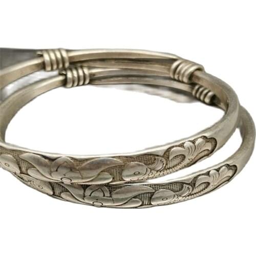 Chinas Old Tibet Silver Engraving Pattern Bracelet A Pair