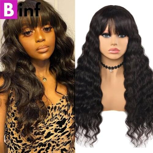 Brazilian Loose Deep Wig Human Hair Wigs With Bangs Full Machine Made Wig Human Hair Wigs Remy Hair Natural Color Fashion Hair