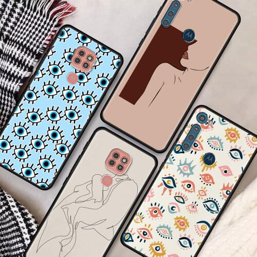Blue Evil Eye Line Face Phone Case For Motorola Moto One Fusion Plus G9 Play G8 Power Lite G30 E6s Hyper Edge Cover Black Shell