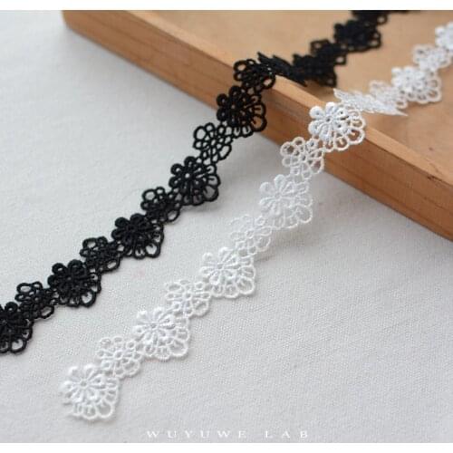 Black White Flowers Cutout Lace Fabric Sewing DIY Trim Applique Narrow Ribbon Craft Collar Guipure Decor Accessories Width 2.2cm