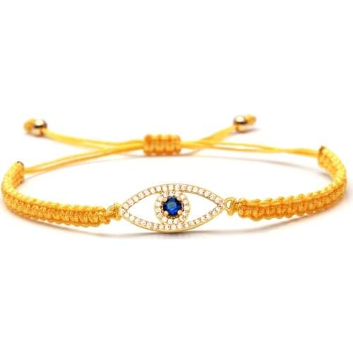 CZ Crystal Oval Evil Eye Charm Bracelets Women Men Delicate Zircon Copper Greece Eye Orange Red Purple Thread Braided Jewelry He