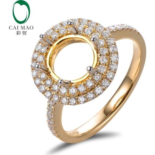 Free Shipping 8mm Round Cut 14K/Au585 Yellow Gold 0.54ct Natural Diamond Engagement Ring