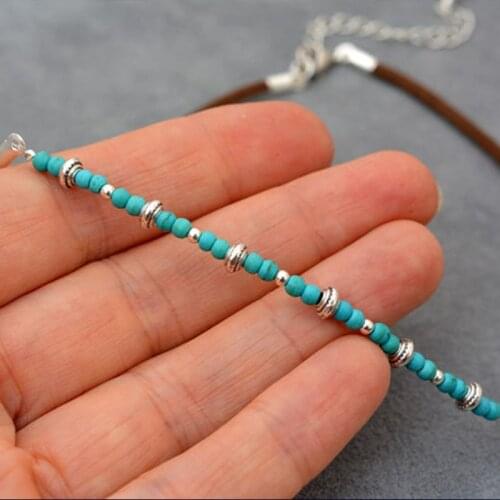 Boho choker necklace suede and turquoise short necklace layered necklace