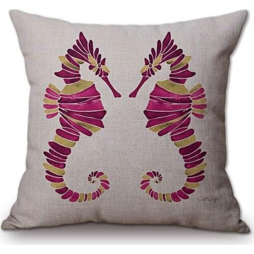 Colorful Sea Horse Sofa Throw Pillow Cushion Covers Cotton Linen Outdoor Bench Chair Sitting Pillow Case Home Decor Medium Size