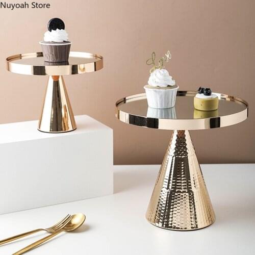 Creative Mirror Glass Cake Stand European Style Light Luxury Golden Dessert Table Decoration Food Display Tray Home Decoration