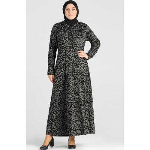 Minahill Plus Size Patterned Dress 4747-01 Black 4747-01