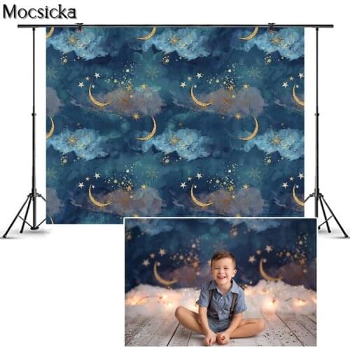Mocsicka Newborn Fantasy Starry Sky Photography Background Golden Stars Moon Backdrop Decoration Props Children Portrait Studio