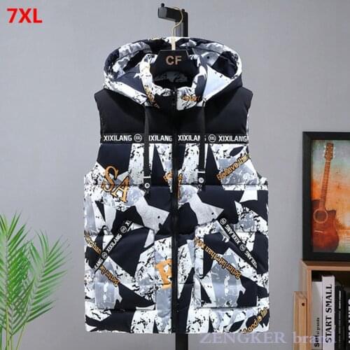 Fashionable casual students big yards thick cotton vest zipper detachable collar youth vest men camouflage vest 5XL 6XL 7XL