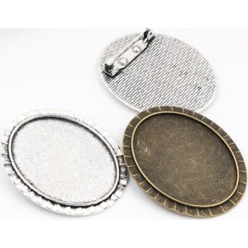 New Fashion 5pcs 30x40mm Inner Size Antique Silver Plated And Bronze Pin Brooch Simple Style Base Setting Pendant