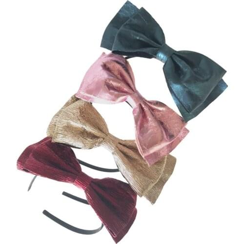 2018 New 10pcs/lot Fashion Double Bowknot Accessory PU Leather Bow Headband Kids hair hoop Girl Hair Accessories