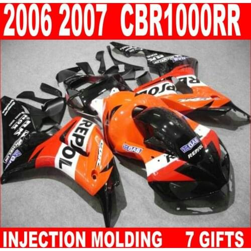 New hot moto parts fairing kit for Honda CBR1000RR 06 07 orange black injection mold fairings set CBR1000RR 2006 2007 RA15