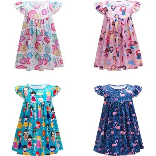 New Arrival Kids Dresses For Girls Cartoon Unicorn Dress Flare Sleeve Sweet Princess Casual Clothing Summer Beach Wear Holiday