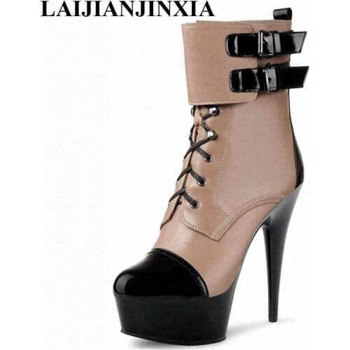 New 15cm hate high ankle boot, super high heel waterproof platform womens shoes, fine with the fastening buckle Dance Shoes