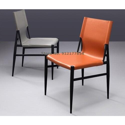 Saddle leather backrest dining chair simple now dining chair coffee shop casual chair simple makeup chair light luxury book chai