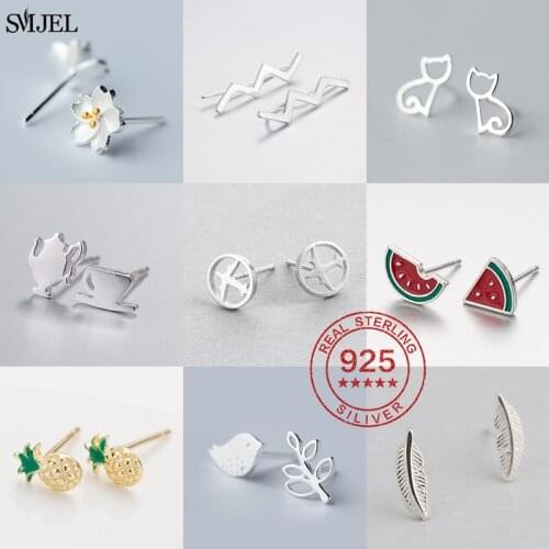 Minimalist Real 100% 925 Sterling Silver Earrings Mini Bird Music Airplane Feather Stud Earrings for Women Teen Jewelry Gift