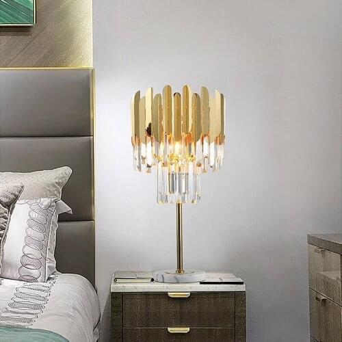Modern crystal table lamp stainless steel gold luxury living room decoration table lamp bedroom bedside lamp