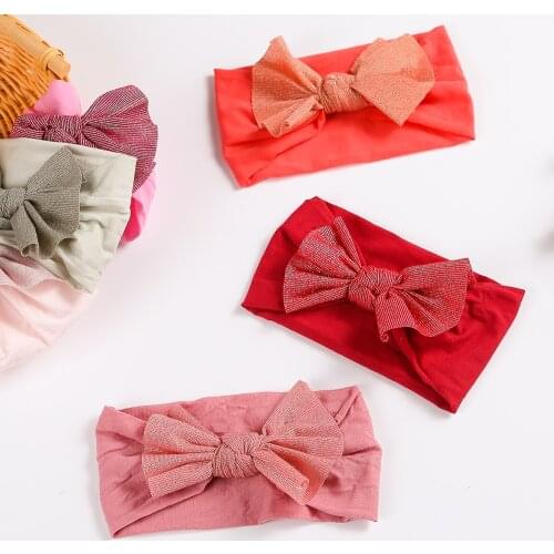 Gold Wire Bow Baby Headband for Newborn Bowknot Elastic Nylon Headwrap Girl Headwear 15cm Knotted Baby Hair Accessories
