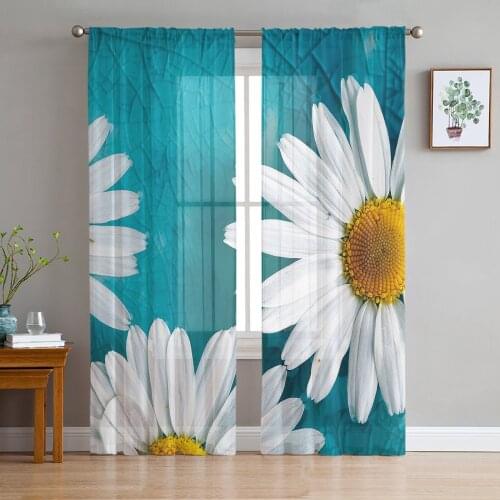 White Daisy Flower Window Treatment Tulle Modern Sheer Curtains for Kitchen Living Room the Bedroom Curtains Decoration