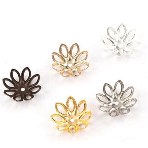15mm Vintage Filigree Metal Eight-Leaf Hollow Flower Spacer Beads End Caps Pendant DIY Charms Connectors Jewelry Findings