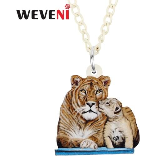WEVENI Mothers Day Acrylic Cute Baby Tiger Necklace Pendant Fashion Long Chain Unique Charms Gift Party Jewelry For Women Girls