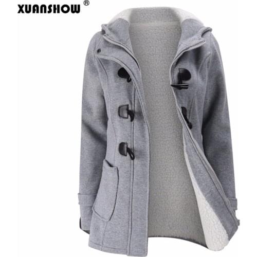 XUANSHOW 2020 Winter Jacket Women Hooded Zip up Classic Cotton Velvet Thicken Coat Keep Warm Clothes Plus Size Pullover Outwear