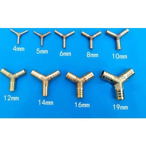 Y Shape 3 Ways 4/5/6/8/10/12/14/16/19mm Hose Barb Fitting Adapter Coupler Connector Gold Tone