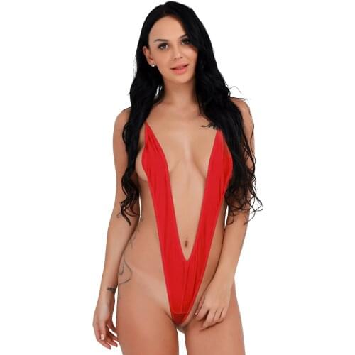 Womens Femme Novelty Lingerie Sissy Bodysuit Open Butt T-Back Teddies Bodycon Thongs Monokini Bikini Catsuit for Hot Parties