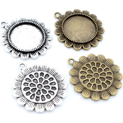 5pcs 20mm Inner Size Antique Silver Plated Black Bronze Classic Style Cabochon Base Setting Charms Pendant