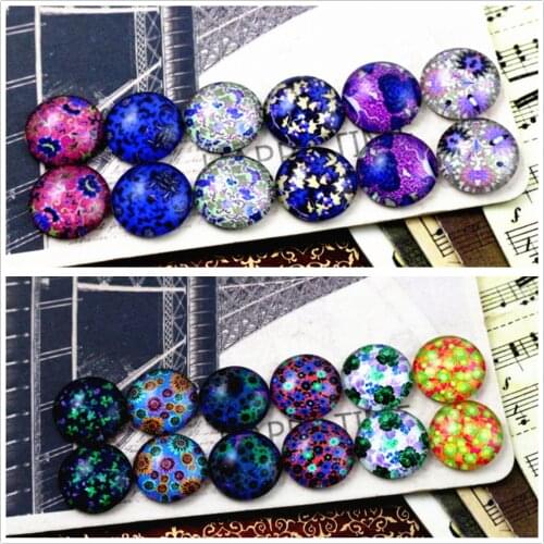 12pcs/lot (One Set) Two Style 12mm Dark Colors Flowers Handmade Glass Cabochons Pattern Domed Jewelry Accessories Supplies