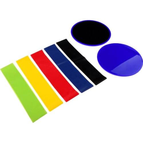 2 Fitness Core Slider Gliding Sliding Discs +5 Exercise Resistance Loop Band