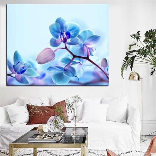 2017 Newest Blue Orchid Flower Modern Oil Painting HD Print on Canvas Poster Wall Art Living Room Sofa Home cuadros decoracion