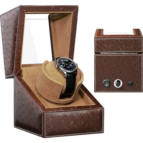 2021 Black Wooden Watch Winder For Automatic Watches Box Leather Single Holder Display Jewelry Storage Organizer Case