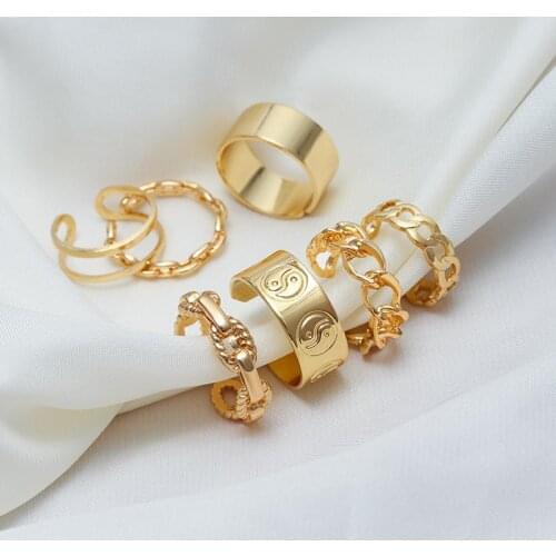 2021 Simple Punk Open Womens Rings For Women Men Fashion Gold Silver Color Chain Female Male Couple Adjustable Ring Set Jewelry