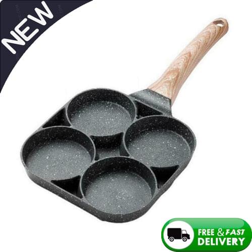 4 Hole Omelet Pan For Burger Eggs Ham Pancake Maker Wooden Handle Frying Pot Non-stick Cooking Breakfast Kitchen Omelet Pot