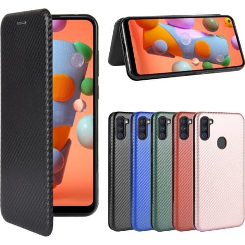 For Samsung Galaxy A11 Case 6.4 inch Carbon Fiber Flip Leather Case For Samsung A11 A 11 A115F Case Cover