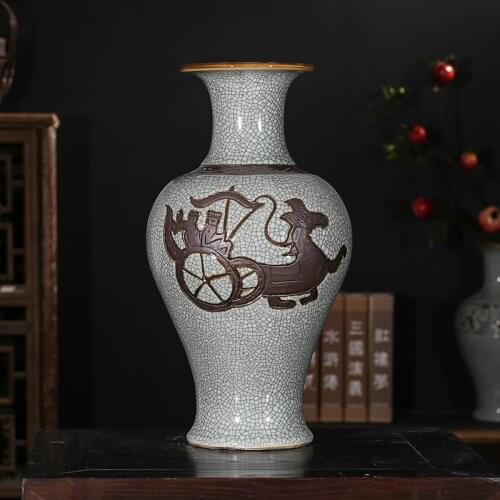 Jingdezhen All Hand Crafted Antique Ancient Porcelain Kiln Vase Chinese Classical Living Room Soft Decoration Ornaments vase