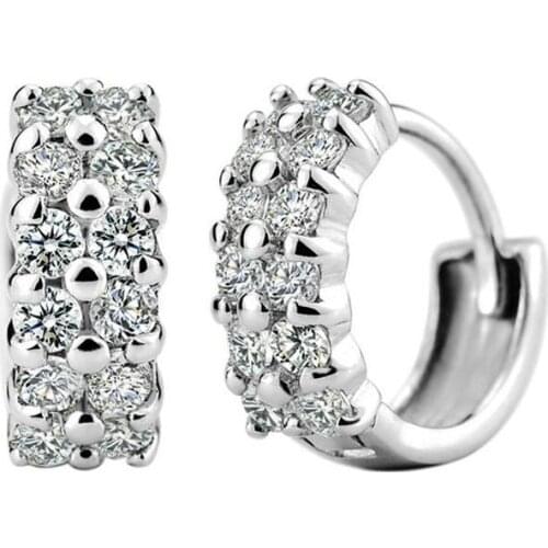 Cheap Wholesale Fashion Small silver color Hoop Earrings double Cubic Zirconia earrings female