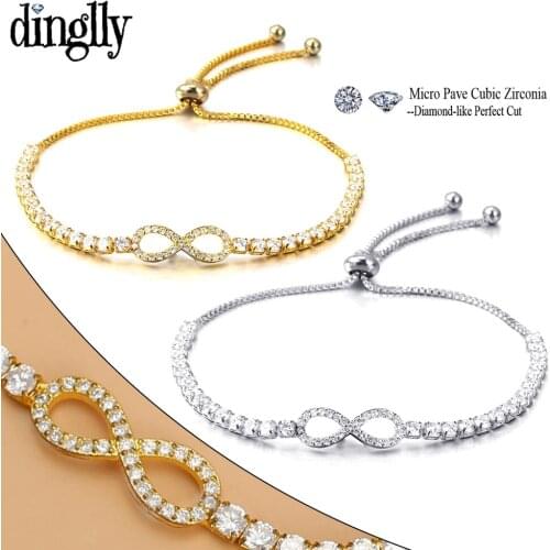 Dinglly High Quality Cubic Zirconia Endless Loop Charm Bracelets For Women Men Fine Adjustable Length Bracelet Lovers Gift