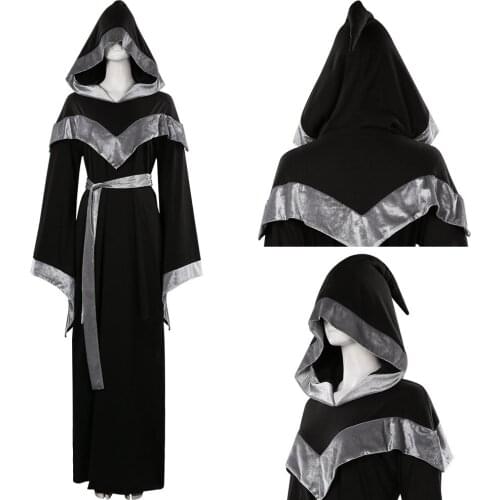 Medieval Wizard Hooded Long Cloak Robe Cosplay Costume Outfit Halloween Carnival Suit
