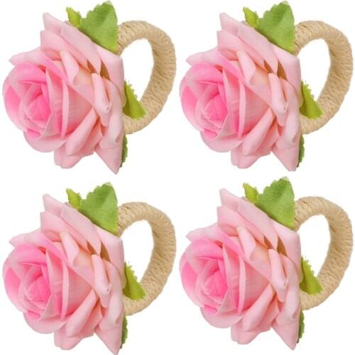 4pcs Flower Napkin Rings Faux Pink Rose Napkin Ring Serviette Buckles Holder For Table Decoration, Wedding, Thanksgiving Day