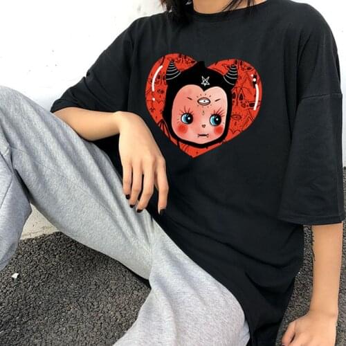 Korean summer shirts women vintage casual Hip hop Tees Funny Printed dropshipping kpop vegan harajuku punk tops Female Clothing