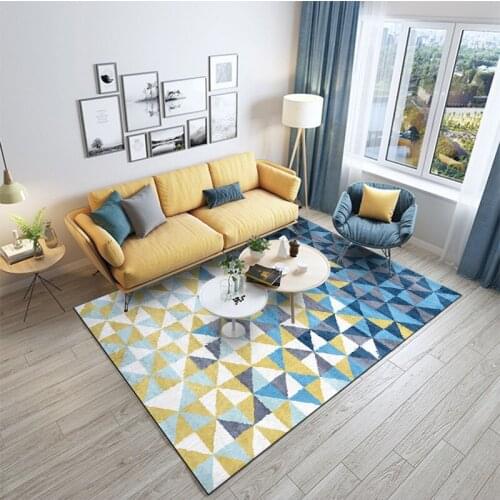 Fashion Modern Nordic Geometric Blue Yellow Small Triangle Bedroom Living Room Crystal Velvet Hallway Floor Mat Carpet