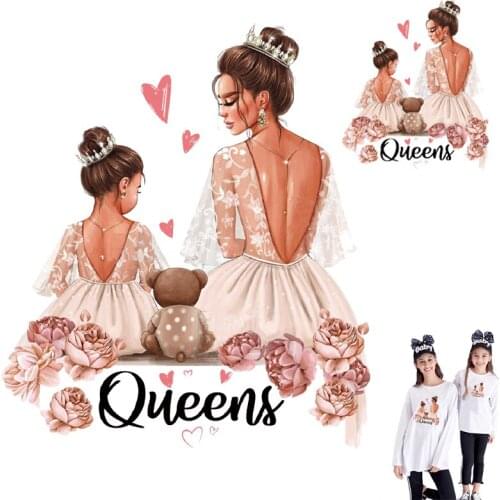 Princess Queen Iron On Transfers For Clothing Patch Stickers On Clothing T Shirt Washable Stripes DIY mom baby Applique badges